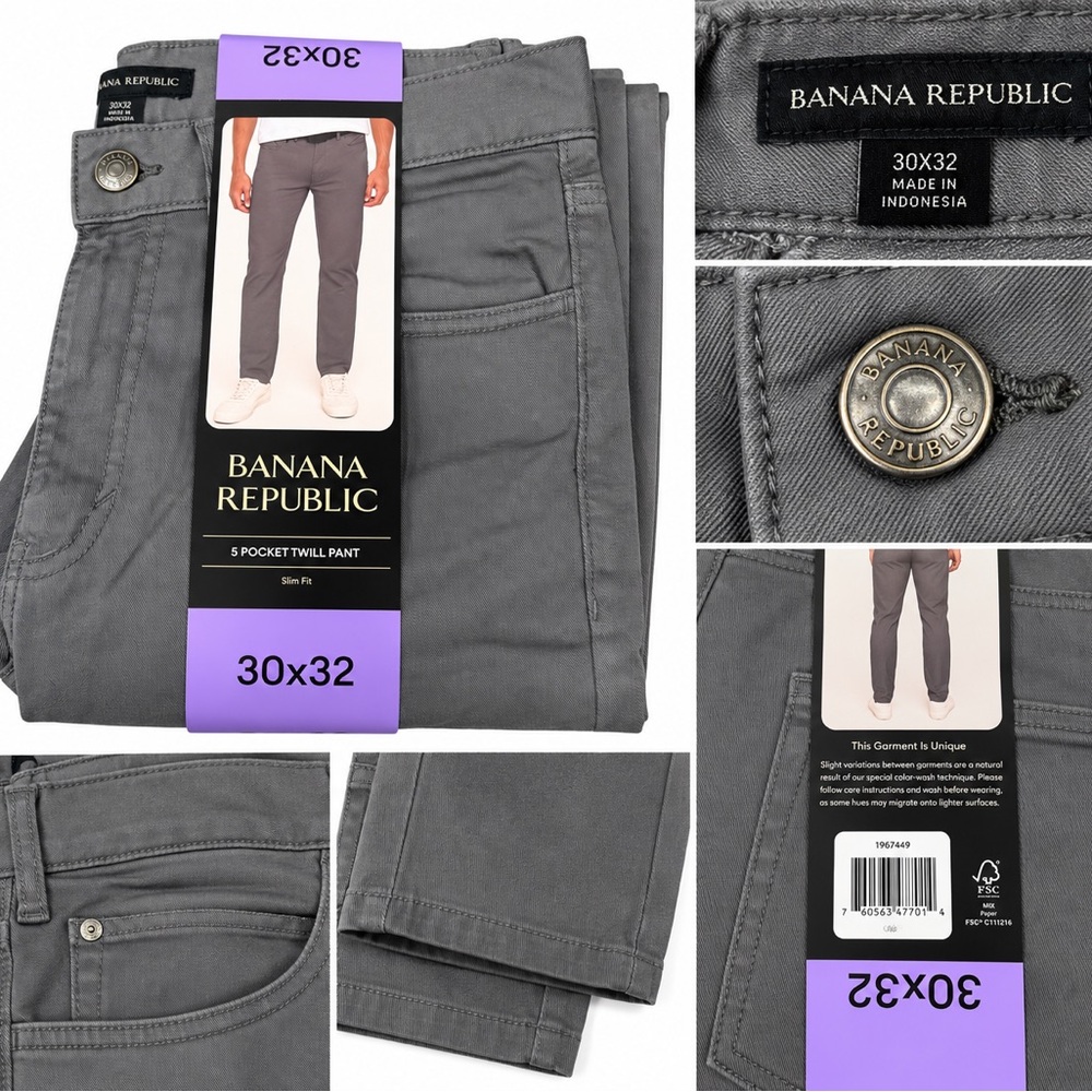 Banana Republic Gray Slim Fit 5-Pocket Twill Pant - 30x32